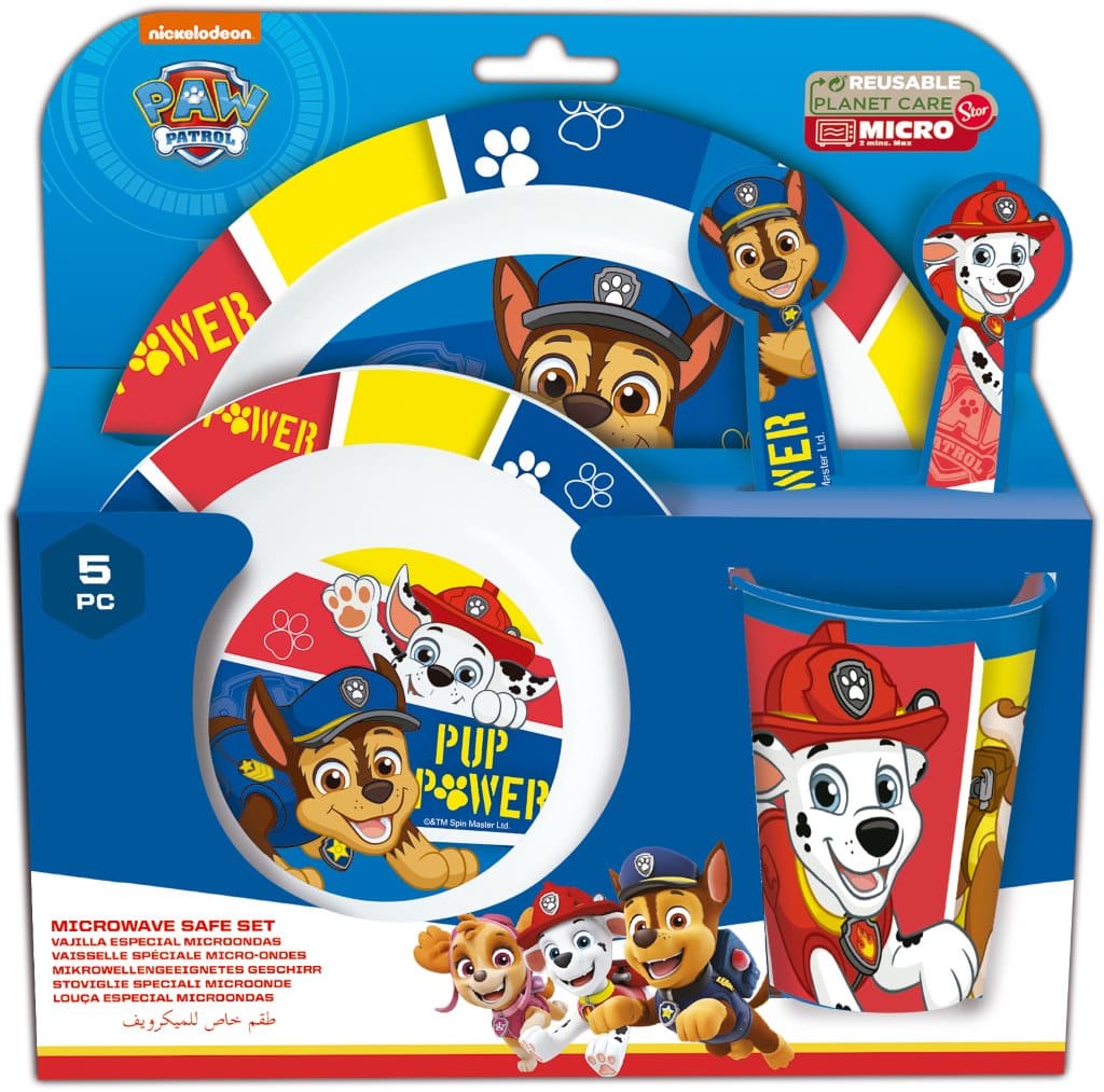 STOR SET MICRO KIDS 5 PCS(PLATO,CUENCO,VASO 267 ML Y CUBIERTOS)STITCH PALMS