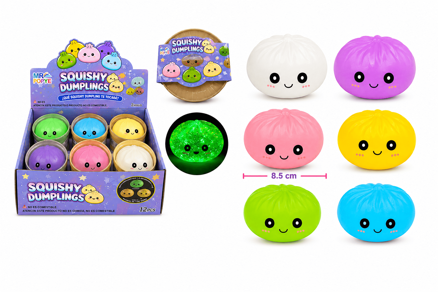 1 pieza Squishy Dumpling Fluorescente 8.5 cm (Juguete antiestrés)
