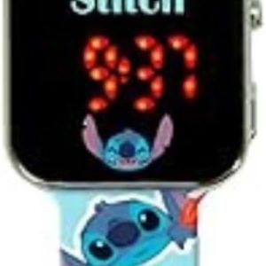 Reloj Digital LED Stitch Azul  -Tiene Funciones de Hora, Fecha y Correa Ajustable