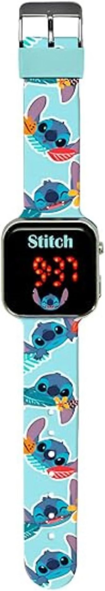 Reloj Digital LED Stitch Azul -Tiene Funciones de Hora, Fecha y Correa Ajustable