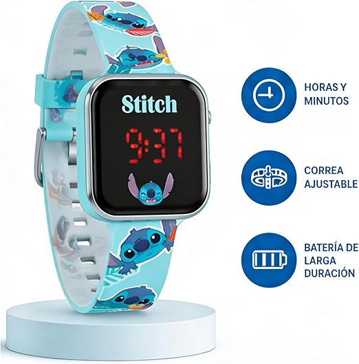 Reloj Digital LED Stitch Azul -Tiene Funciones de Hora, Fecha y Correa Ajustable - Imagen 2